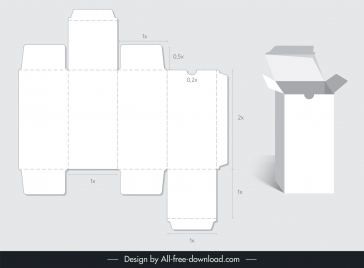 container packaging design elements flat 3d paper cut box sketch