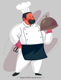 cook icon man serving food sketch cartoon design