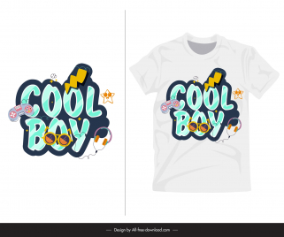cool boy typo t shirt template flat texts objects symbols
