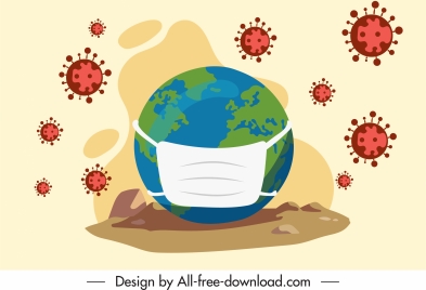 corona virus banner masking earth bacteria sketch