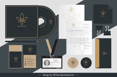 corporate brand identity sets elegant dark floral sketch