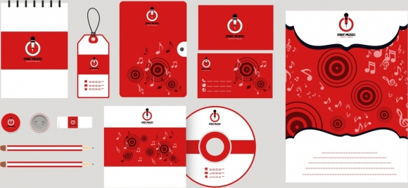 corporate identity collection red desgin music notes decoration
