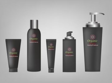 cosmetic advertising shiny black bottle icons realistic design