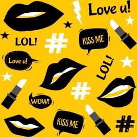 cosmetic background mouth lipstick texts decor repeating icons