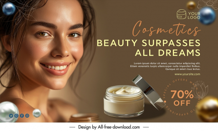 cosmetics advertising banner template realistic happy woman