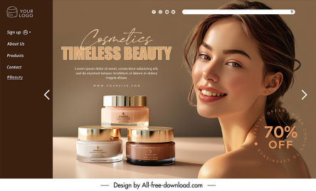 cosmetics landing page template happy smiling woman