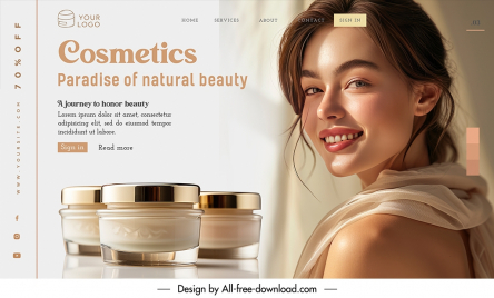 cosmetics landing page template realistic elegant lady