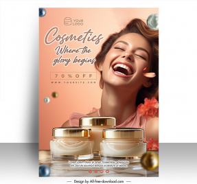 cosmetics poster template laughing lady elegant realistic