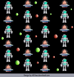 cosmos pattern astronaut alien planet icons repeating design