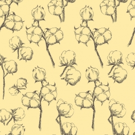 cotton flowers background handdrawn sketch repeating design