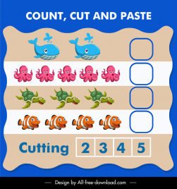 count cut and paste education template flat marine species sketch