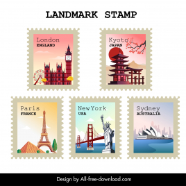 country stamps collection elegant national symbols