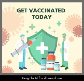 covid19 vaccination poster doctors medical elements sketch