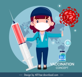 covid19 vaccination poster injection needle doctor virus sketch