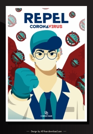 covid 19 poster doctor viruses sketch cartoon design