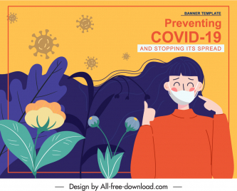 covid prevention banner flat classical cartoon nature elements