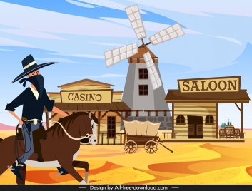 cowboy background robber wild west scene cartoon design