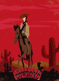 cowboy banner retro red design colored cartoon