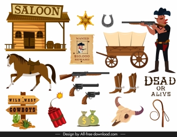cowboy design elements objects police symbols sketch