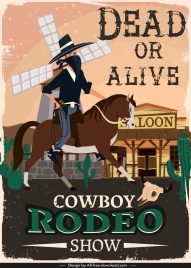 cowboy show banner retro decor cartoon design