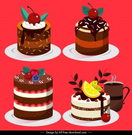 cream cakes icons colorful round decoration
