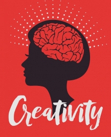 creativity concept banner woman head silhouette brain icon