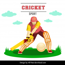cricket banner template player hitting ball sketch