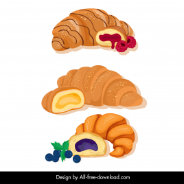 croissant icons sets flat classical sketch