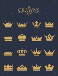 crown icons collection various yellow shapes