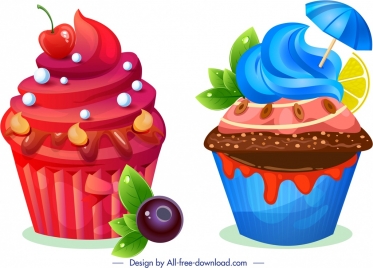 cupcake icons red blue chocolate fruit decor