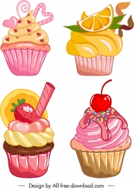 cupcakes icons colorful tasty decor classic design
