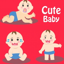 cute baby icons collection various posing gestures