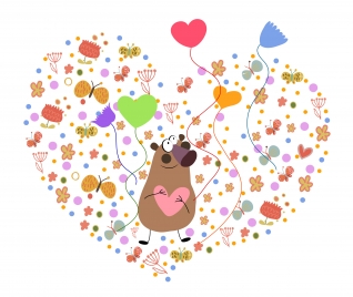 cute bear in heart illustration on white background