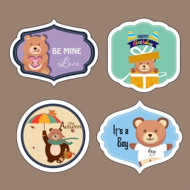 cute bears stickers sets various colored flat shapes