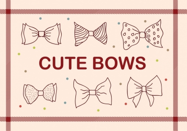 cute bows background hand drawn icons sketch
