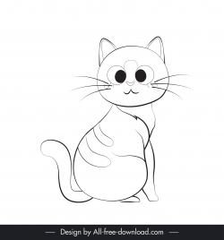 cute cat icon flat black white handdrawn sketch