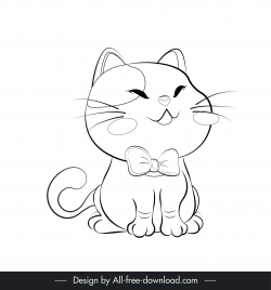 cute cat icon funny sketch black white handdrawn cartoon outline