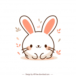 cute chubby little rabbit design elements flat handdrawn cartoon