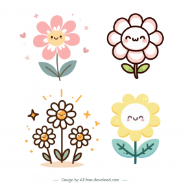 cute flowers design elements stylized handdrawn