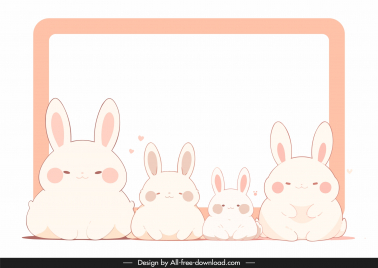 cute frame template flat bunnies handdrawn cartoon