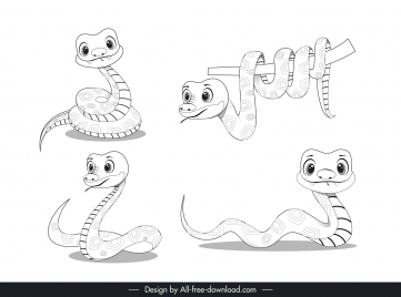 cute snakes design elements cute handdrawn outline