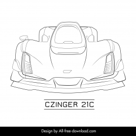 czinger 21c car model icon flat black white symmetric handdrawn front view outline