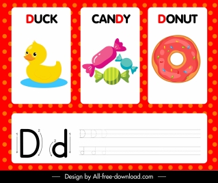 d alphabet education background duck candy donut sketch