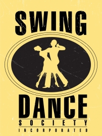 dancing advertisement poster retro design dancers icons silhouette