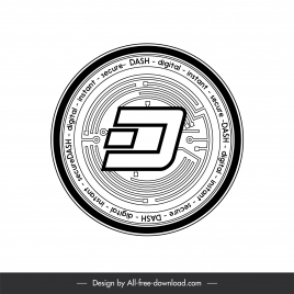 dash silver coins sign black white text round shape outline