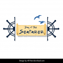 day of seafarer banner template symmetric flat steering wheels birds decor