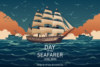 day of the seafarer poster template classical dynamic vessels sea scene