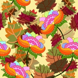 decor background colorful flowers icons cartoon style