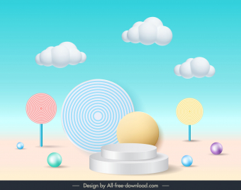 decorative backdrop template elegant 3d podium clouds cirlces
