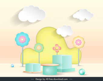 decorative backdrop template elegant 3d podium flowers papercut